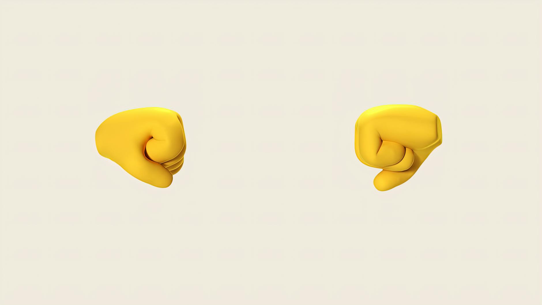 3D render of two yellow cartoon fists facing each other on a neutral background.