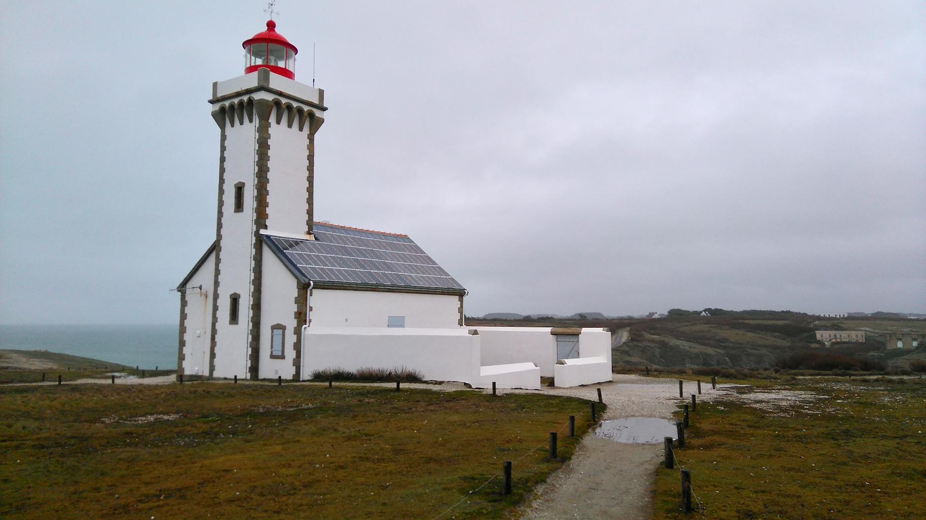 Explore the scenic solar-powered lighthouse in Sauzon, Brittany, France.