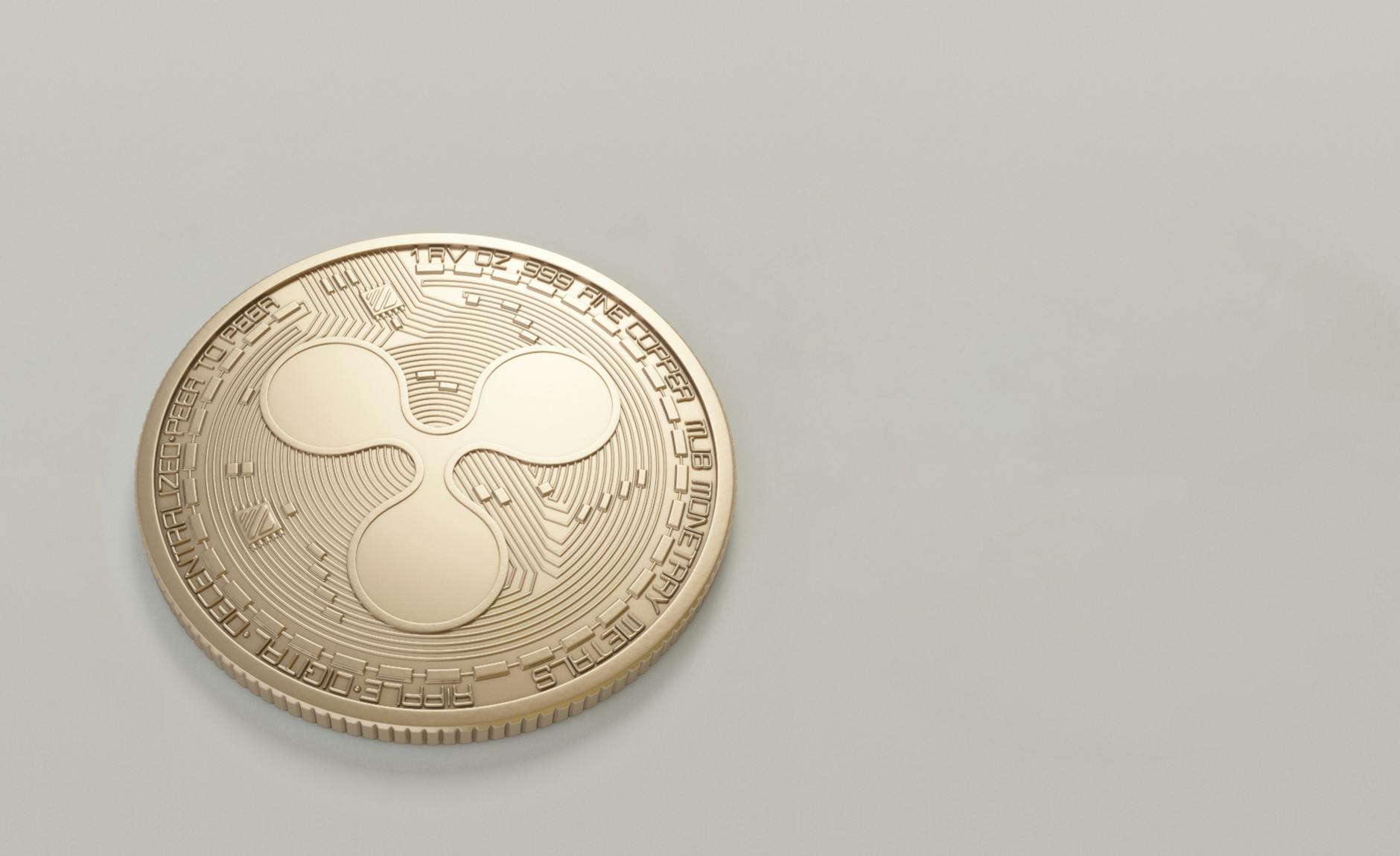 High-quality image of a Ripple (XRP) coin on a neutral backdrop, perfect for finance and cryptocurrency themes.